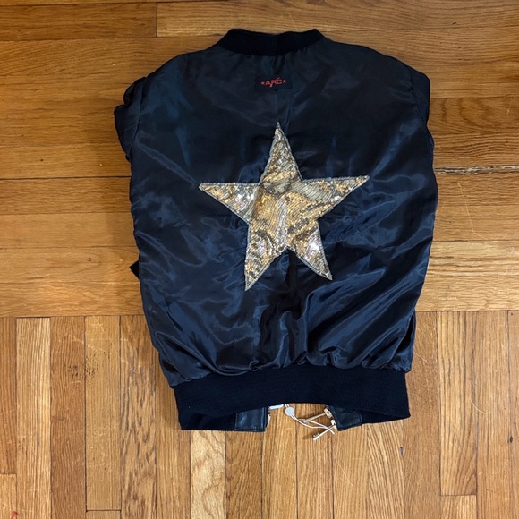 Leather Bomber Jacket with Gold Star Pattern - Picture 6 of 7